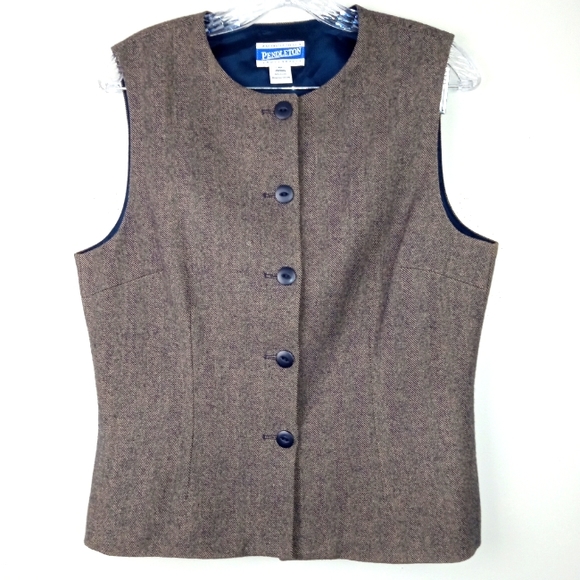 Vintage Pendleton 100% Virgin Wool Herringbone Blazer, Vest, & Skirt Set - Picture 4 of 13